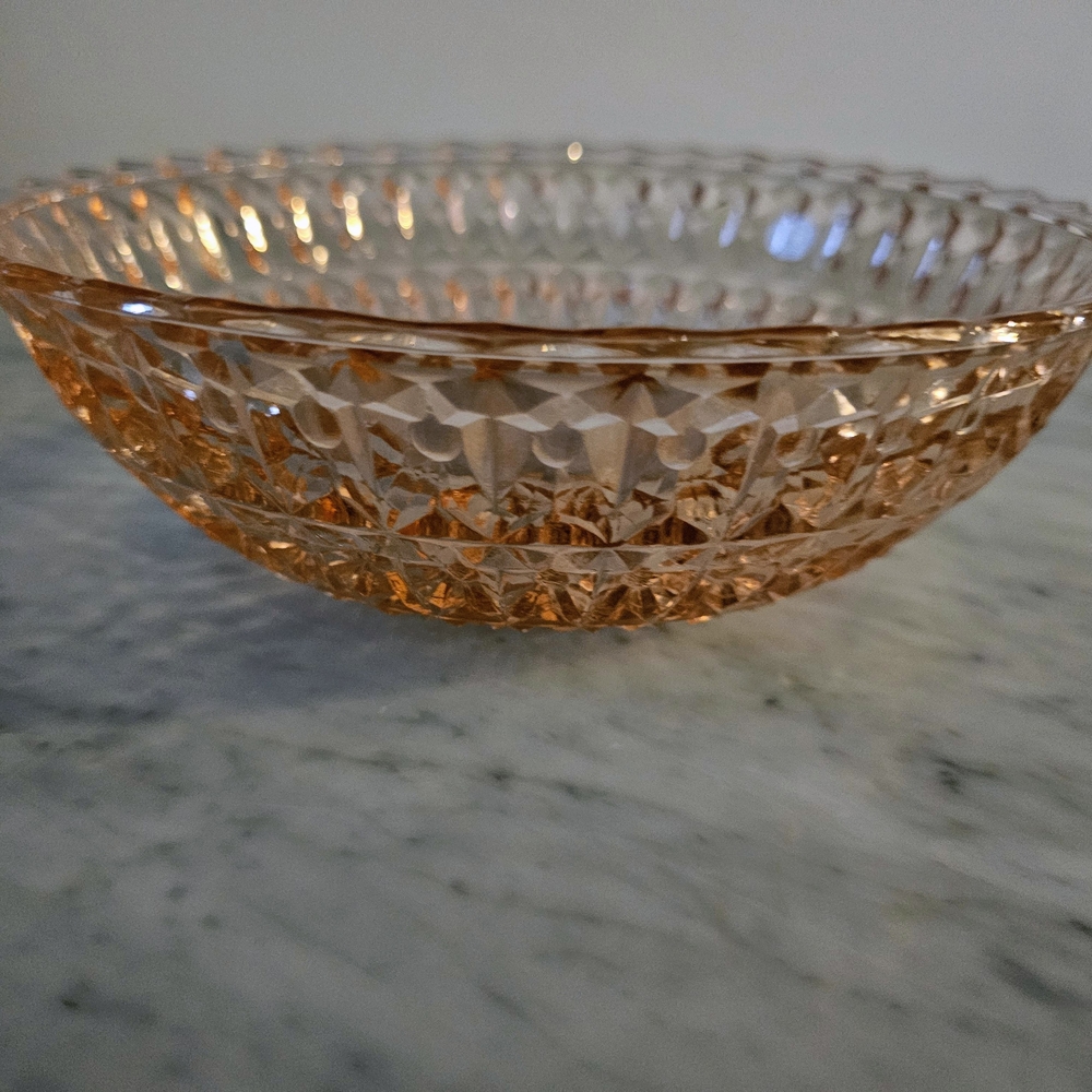 Vintage Pink Jeannette Glass Buttons and Bows Bowl